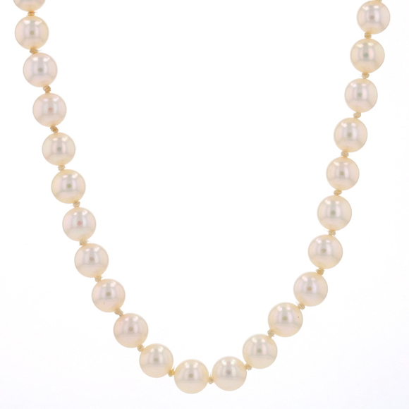 Yellow Gold Cultured Pearl Knotted Strand Necklace 32 3/4